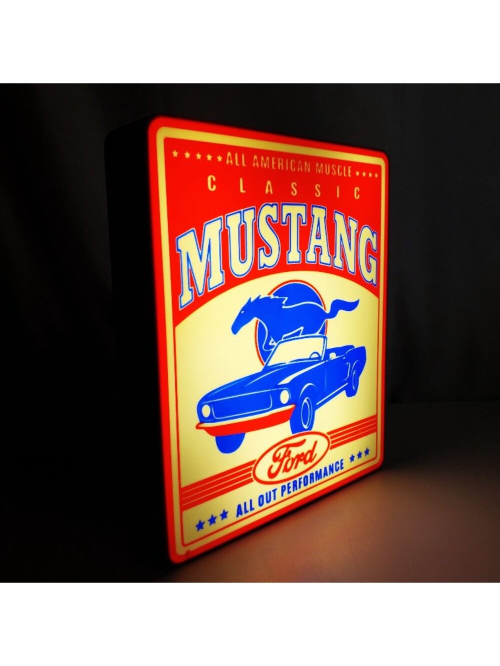 Ford Mustang LED Light Box Sign – 8" x 9.5" All-American Muscle Decor – USB Powe